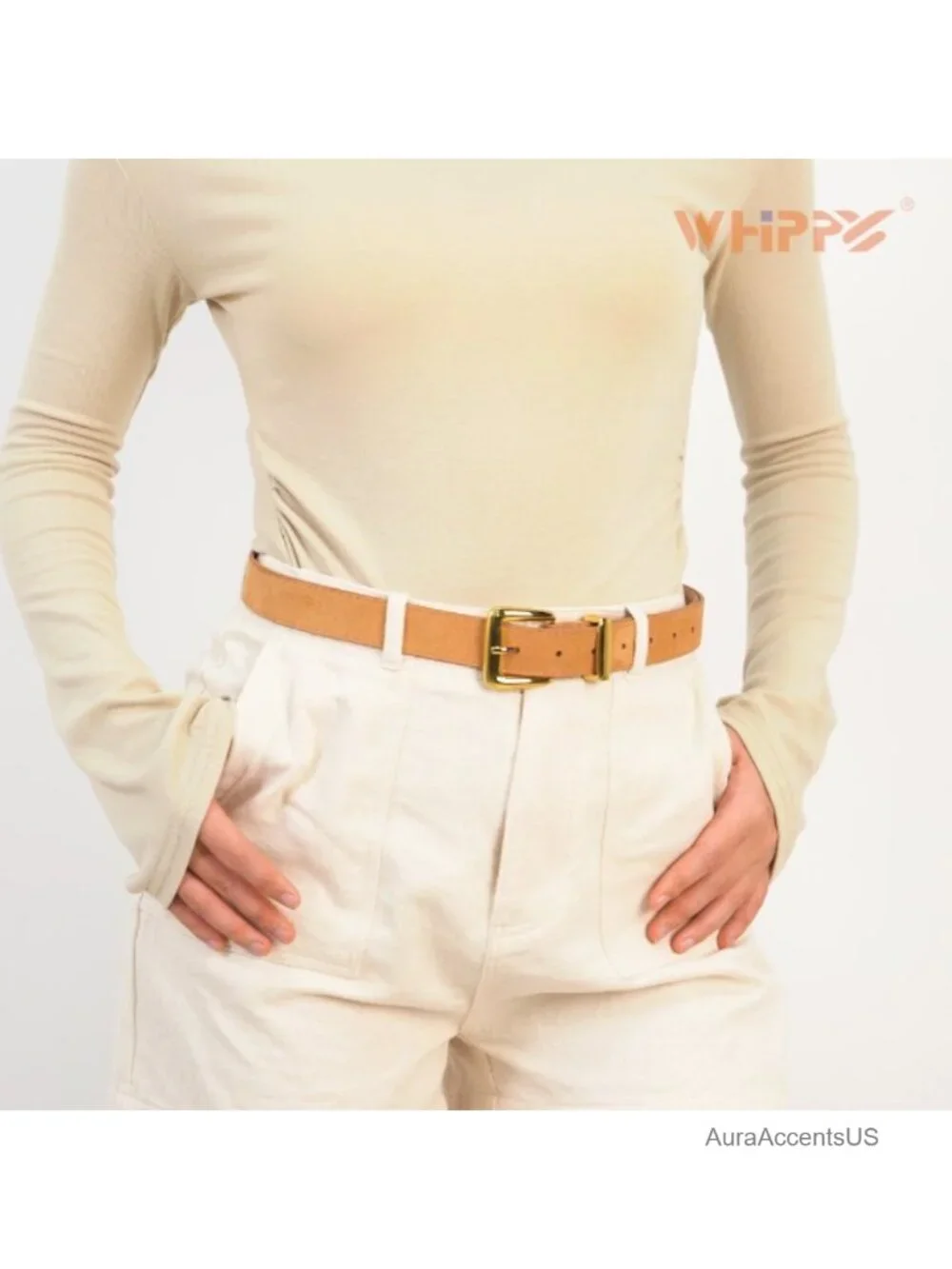 Women's Suede Leather Belt with Vintage Gold Buckle - Adjustable Casual Waist